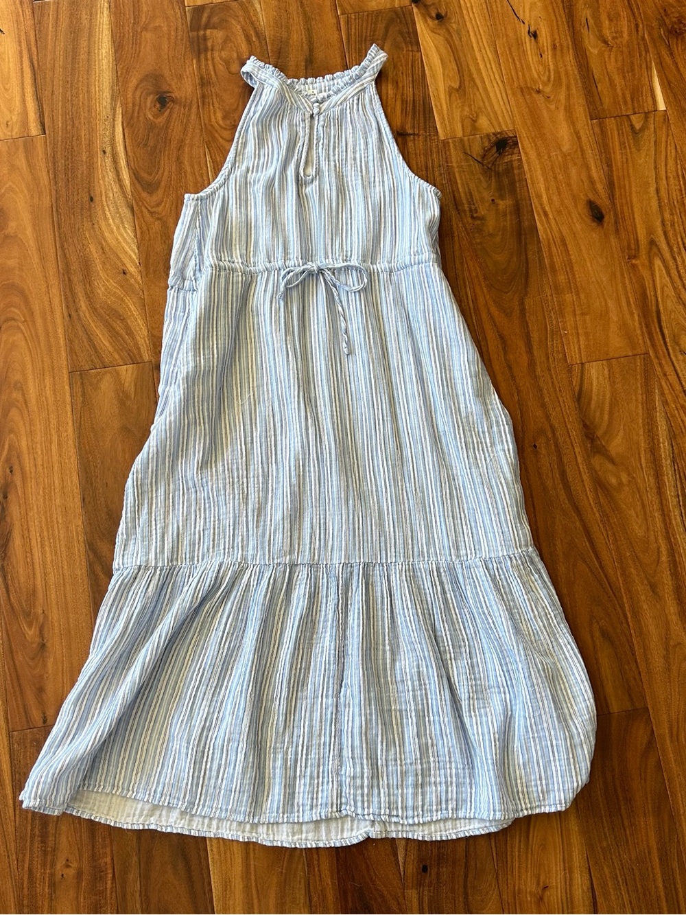 Time and Tru Blue and White High Neck Midi Dress